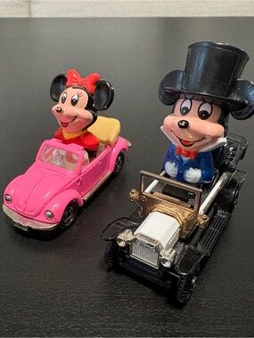 Vintage 1970s Walt Disney Diecast Top Hat Mickey & Minnie in VW